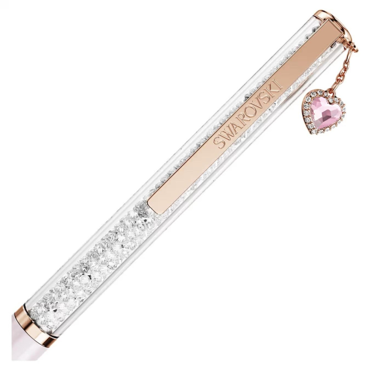 Crystalline ballpoint pen Heart, Pink, Pink lacquered, Rose gold-tone plated